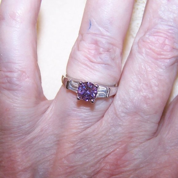 Sterling Silver Lavender Clear Cubic Zirconia CZ Engagement Ring - Size 7 - Picture 7 of 10